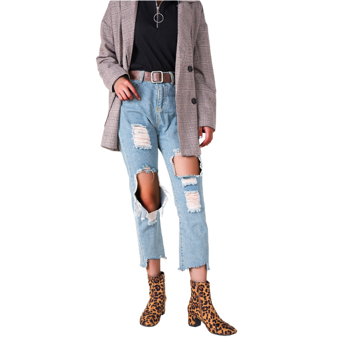 Ankle Boot Salto Bloco Onça Com Zíper