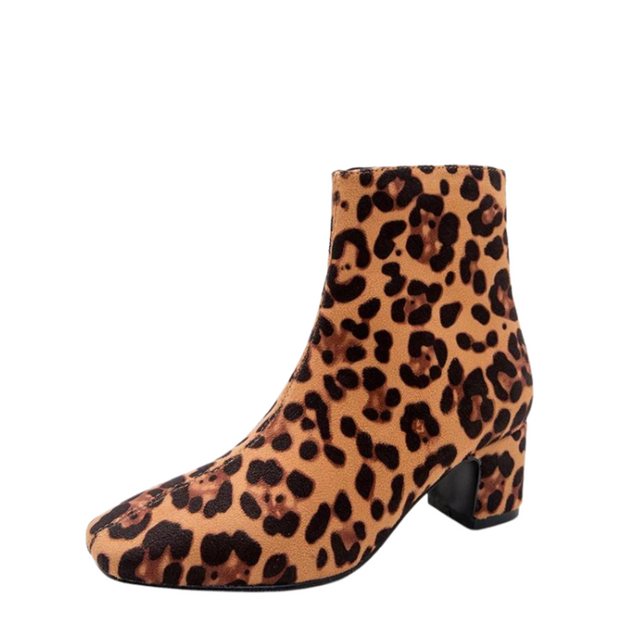 Ankle Boot Salto Bloco Onça Com Zíper