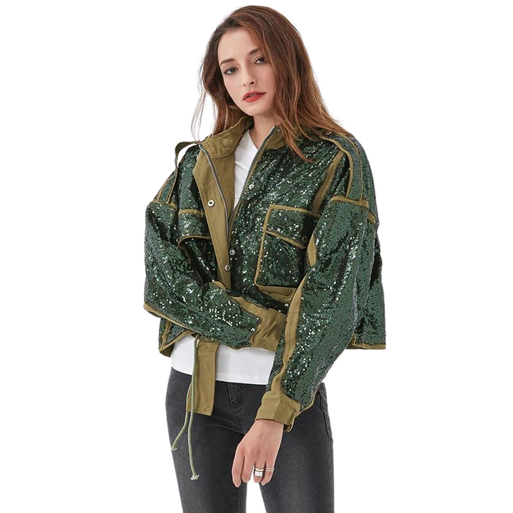 Jaqueta Feminina Lantejoulas Verde