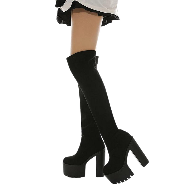 Bota Over The Knee Salto Sola Tratorada Preto
