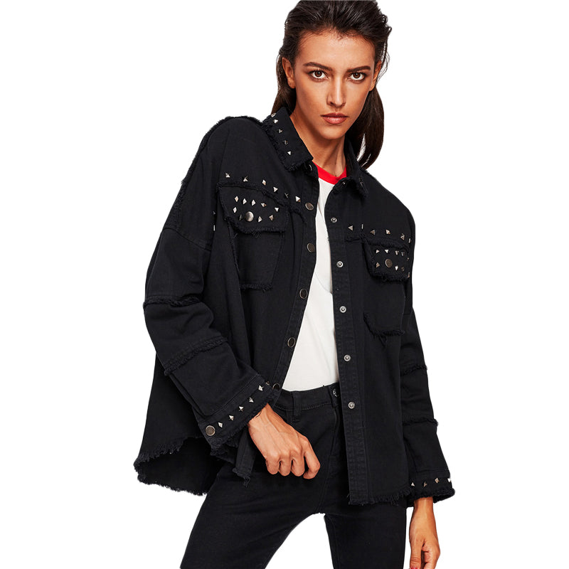 CASACO FEMININO BRIM COM REBITES - PODEROSA SHOP