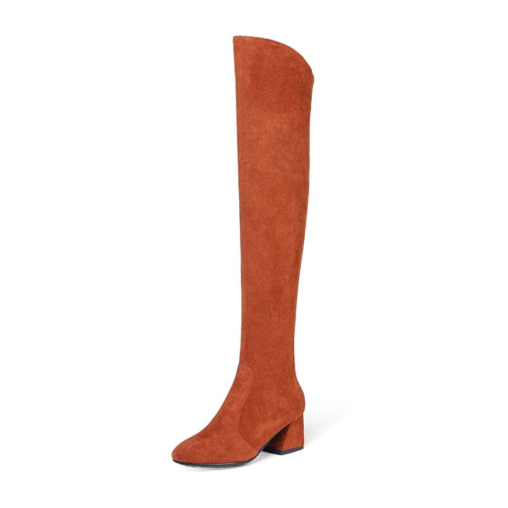 Bota Over The Knee Suede Salto Bloco
