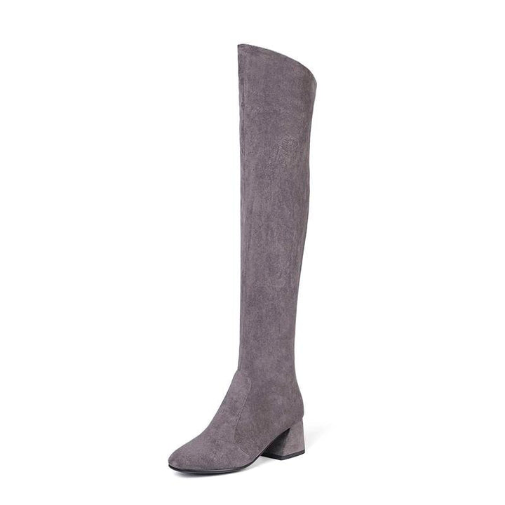 Bota Over The Knee Suede Salto Bloco