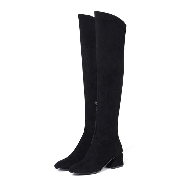 Bota Over The Knee Suede Salto Bloco