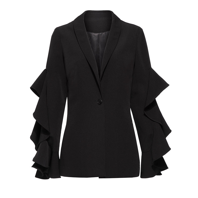 BLAZER FEMININO COM BABADOS PRETO - PODEROSA SHOP