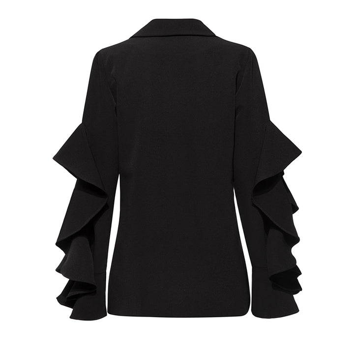 BLAZER FEMININO COM BABADOS PRETO - PODEROSA SHOP