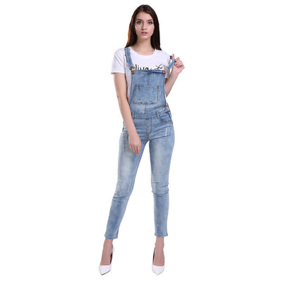 JARDINEIRA LONGA JEANS AZUL DESTROYED - PODEROSA SHOP