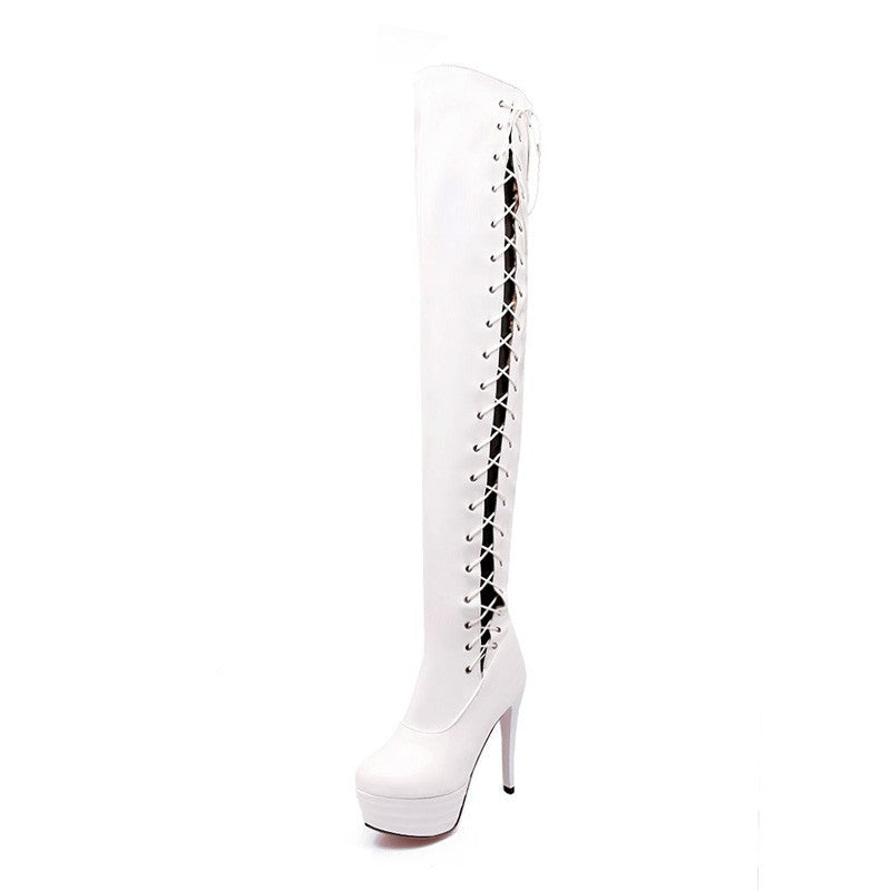 BOTA CANO LONGO VERNIZ COM AMARRAÇÃO - PODEROSA SHOP