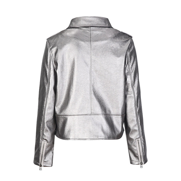 JAQUETA FEMININA COURO PRATA - PODEROSA SHOP
